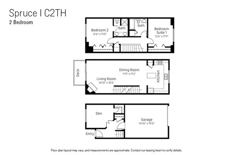 Floor plan for 2 beds, 2 baths, 1375 sqft